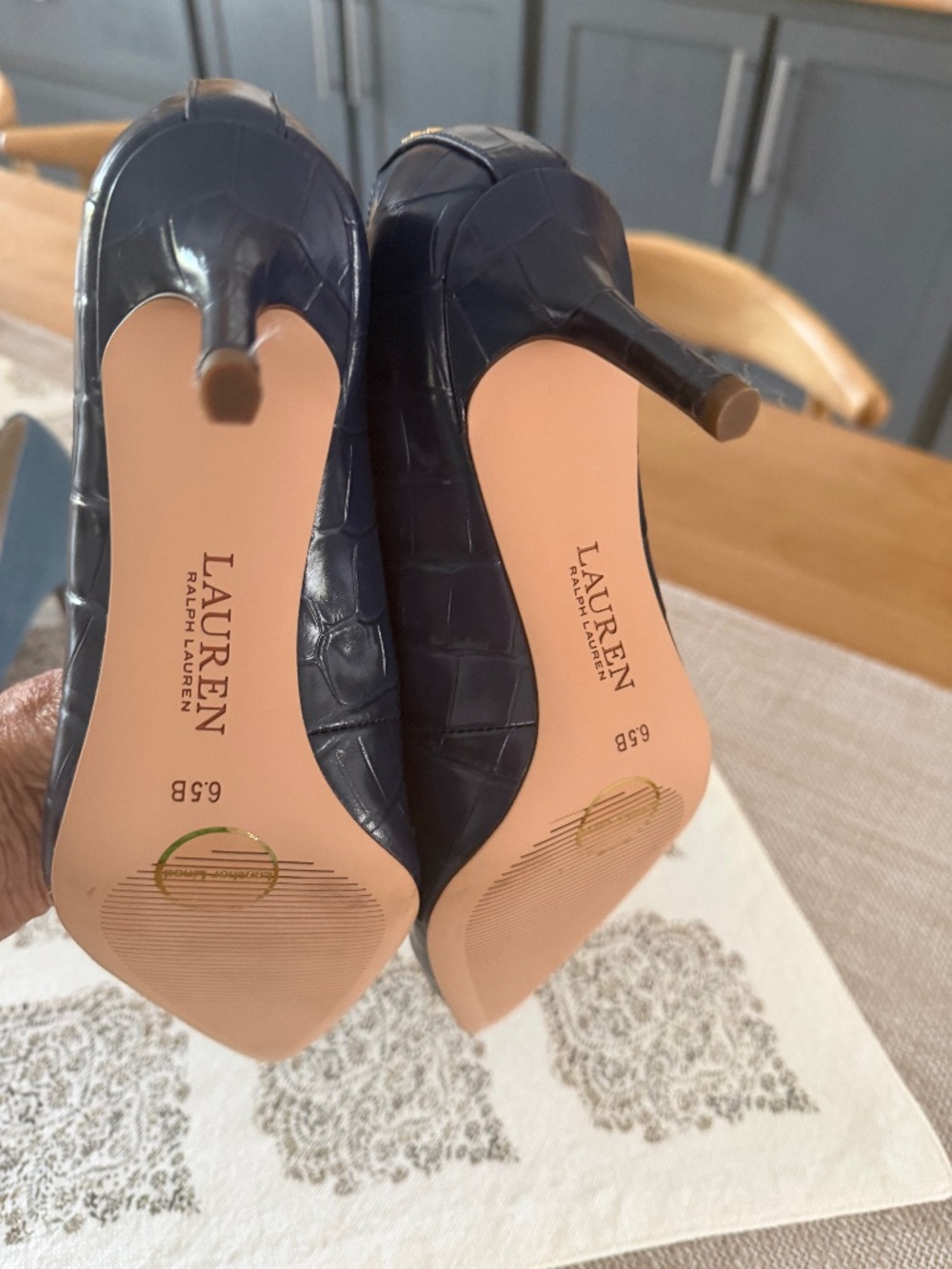 Blue Ralph Lauren Lanette Crocodile embossed leather pumps